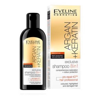 Sampon de par, Eveline Cosmetics, 8 in 1 Argan + Keratina, 150 ml