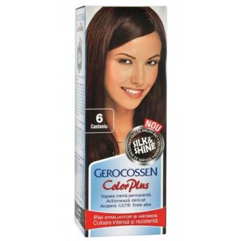 Vopsea de Par Silk&Shine Gerocossen Color Plus, nuanta 6 Castaniu, 50 g