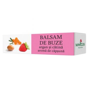 Balsam de Buze cu Argan si Catina si Aroma de Capsuna Manicos, 4.8g ieftin