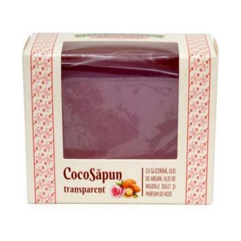 CocoSapun Transparent cu Glicerina, Argan, Migdale Dulci si Parfum de Roze Manicos, 50g