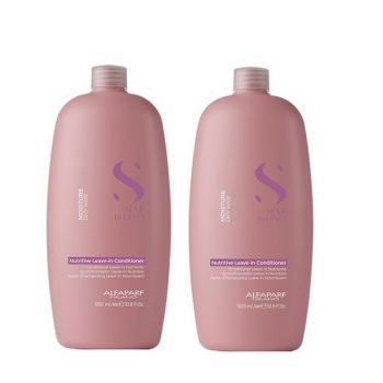 Pachet 2 x Balsam Hidratant fara Clatire pentru Par Uscat - Alfaparf Milano Semi Di Lino Moisture Nutritive Leave-in Conditioner, 1000ml