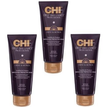 Pachet 3 x Crema de Protectie pentru Par si Scalp - CHI Farouk Deep Brilliance Olive & Monoi Soothe & Protect Hair & Scalp Protective Cream, 177ml
