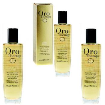 Pachet 3 x Fluid Iluminator cu Ulei de Argan - Fanola Oro Therapy Oro Puro Illuminating Fluid with Argan Oil, 100ml