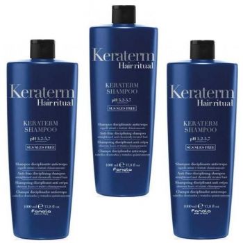 Pachet 3 x Sampon pentru Netezire - Fanola Keraterm Hair Ritual Anti-Frizz Disciplining Shampoo, 1000ml