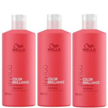 Pachet 3 x Sampon pentru Par Vopsit, Fin sau Normal - Wella Professionals Invigo Color Brilliance Color Protection Shampoo Fine/Normal Hair, 500ml