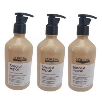 Pachet 3 x Sampon Reparator pentru Par Deteriorat - L'Oreal Professionnel Absolut Repair Gold Quinoa + Protein Shampoo, 500ml