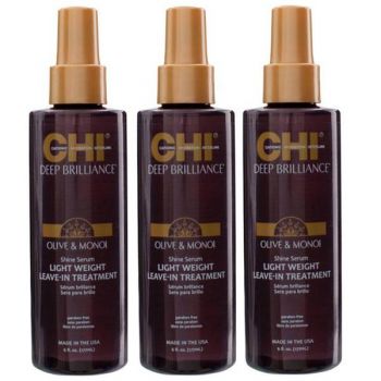 Pachet 3 x Ser Tratament Leave-In pentru Stralucire - CHI Farouk Deep Brilliance Olive & Monoi Shine Serum Light Weight Leave-In Treatment, 177ml la reducere