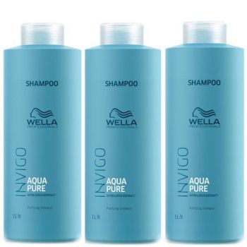 Pachet 3x Sampon Purificator impotriva Excesului de Sebum - Wella Professionals Invigo Aqua Pure Purifying Shampoo, 1000ml