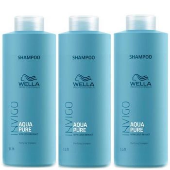 Pachet 3x Sampon Purificator impotriva Excesului de Sebum - Wella Professionals Invigo Aqua Pure Purifying Shampoo, 1000ml