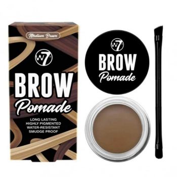 Kit cu Gel pentru Sprancene si Pensula dubla, W7 Brow Pomade, Medium Brown, 4.25 g de firma original