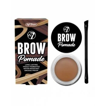 Kit cu Gel pentru Sprancene si Pensula dubla, W7 Brow Pomade, Soft Brown, 4.25 g