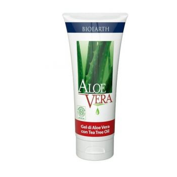 Gel Pur de Aloe Vera cu Ulei de Arbore de Ceai Bioearth, 100 ml ieftin