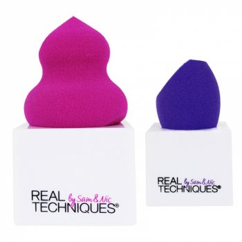 Set 2 Bureti pentru Machiaj cu suport Real Techniques 2 Miracle Sponges + 2 Stands