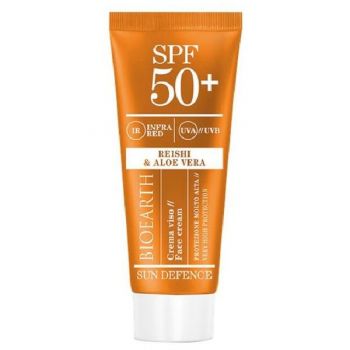 Crema Solara pentru Ten Protectie Ridicata SPF50 cu Ganoderma si Aloe Sun Defence Bioearth, 50 ml