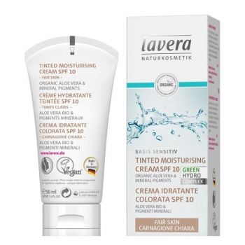 Crema Hidratanta Nuantata cu SPF10 pentru Ten Deschis Basis Sensitiv Lavera, 50ml