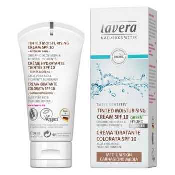 Crema Hidratanta Nuantata cu SPF10 pentru Ten Mediu Basis Sensitiv Lavera, 50ml