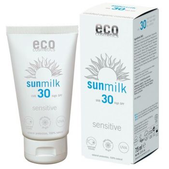 Lapte de Plaja Bio pentru Piele Sensibila cu Ulei de Zmeura SPF 30 Eco Cosmetics, 75ml