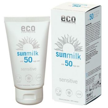 Lapte de Plaja Bio pentru Piele Sensibila cu Ulei de Zmeura SPF 50 Eco Cosmetics, 75ml