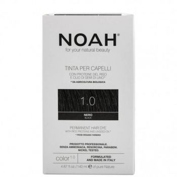 Vopsea de Par Permanenta fara Amoniac cu Proteine din Orez si Ulei de In - Noah, nuanta 1.0 Negru, 140 ml