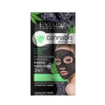 Mască de față, Eveline Cosmetics, Cannabis skin care, cu carbune, 7 ml