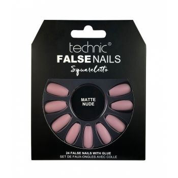 Set 24 Unghii False cu adeziv inclus Technic False Nails, Squareletto, Matte Nude