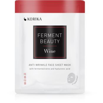 KORIKA FermentBeauty Anti-wrinkle Face Sheet Mask with Fermented Wine and Hyaluronic Acid mască facială de pânză cu efect anti-rid, cu vin fermentat și acid hialuronic