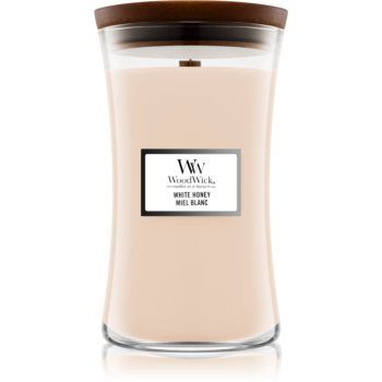 Woodwick White Honey Miel Blanc lumânare parfumată cu fitil din lemn ieftin