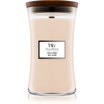 Woodwick White Honey Miel Blanc lumânare parfumată cu fitil din lemn