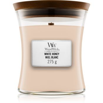 Woodwick White Honey Miel Blanc lumânare parfumată cu fitil din lemn ieftin