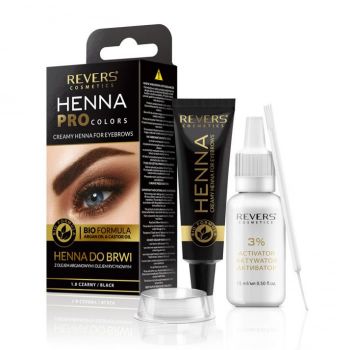 Vopsea Profesionala Crema pentru Sprancene Revers HENNA PROcolors BIO Formula cu Ulei de Argan si de Ricin, 1.0 Black, Negru