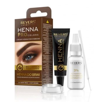 Vopsea Profesionala Crema pentru Sprancene Revers HENNA PROcolors BIO Formula cu Ulei de Argan si de Ricin, 2.0 Light Brown, Maro Deschis