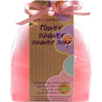 Sapun cu burete exfoliere si masaj Flower Shower Shower Bomb Cosmetics 140 g