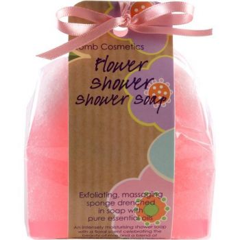 Sapun cu burete exfoliere si masaj Flower Shower Shower Bomb Cosmetics 140 g de firma original