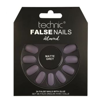 Set 24 Unghii False cu adeziv inclus Technic False Nails, Almond, Matte Grey