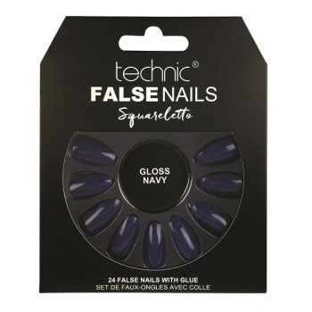 Set 24 Unghii False cu adeziv inclus Technic False Nails, Squareletto, Gloss Navy