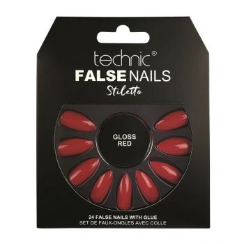 Set 24 Unghii False cu adeziv inclus Technic False Nails, Stiletto, Gloss Red