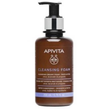 Spuma de curatat pe fata si ochi Cleansing Olive & Lavender Apivita, 300 ml