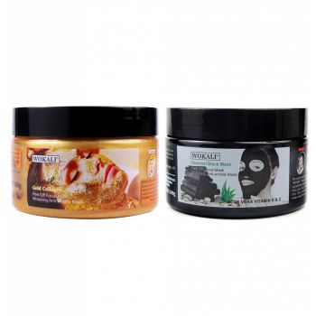 Set Masca de fata cu Aur 24K, Melc si Colagen si Masca neagra pentru indepartat punctele negre si punctele de grasime, Wokali, 2 x 300 g la reducere