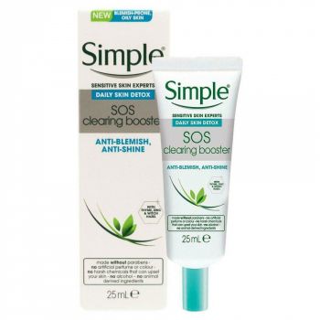 Crema anti-roseata, anti-pete, anti-stralucire pentru ten gras Simple Daily Skin Detox SOS Clearing Booster, 25 ml