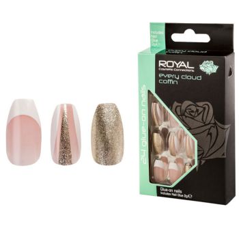 Set 24 Unghii False ROYAL Glue-On Nail Tips, Every Cloud Coffin, Adeziv Inclus 2 g