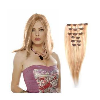 Extensii clip - on Veritable cu 10 piese, lungime 50 cm , culoare blond aramiu ( # 27 ) ieftina