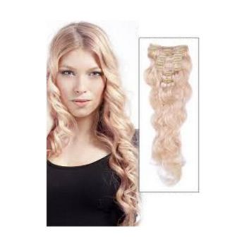 Extensii clip  -  on  Veritable  cu 12 piese, lungime 60 cm , culoare blond platinat ( # 613 )