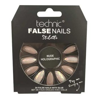Set 24 Unghii False cu adeziv inclus Technic False Nails, Stiletto, Nude Holographic
