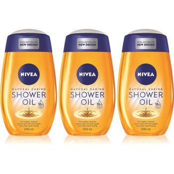 Nivea Natural Caring ulei de dus 3 x 200 ml (pentru piele uscata)