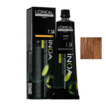 Vopsea de Par Demi-permanenta L'Oreal Professionnel Inoa 7.34 Golden Copper Blonde, 60 ml