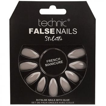 Set 24 Unghii False cu adeziv inclus Technic False Nails, Stiletto, French Manicure