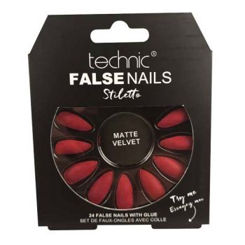 Set 24 Unghii False cu adeziv inclus Technic False Nails, Stiletto, Red Matte Velvet