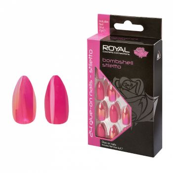 Set 24 Unghii False ROYAL Glue-On Nail Tips, Bombshell Stiletto, Adeziv Inclus 3 g