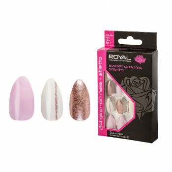 Set 24 Unghii False ROYAL Glue-On Nail Tips, Sweet Dreams Stiletto, Adeziv Inclus 3 g