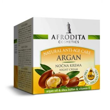 Crema de Noapte pentru Ten Uscat cu Ulei de Argan - Cosmetica Afrodita Natural Anti-Age Care Night Cream with Organic Argan Oil, 50 ml